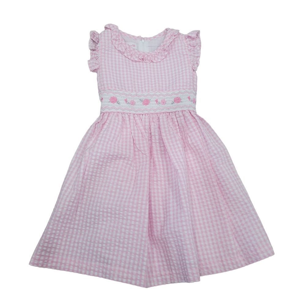 Smocked /embroidered roses gingham dress
